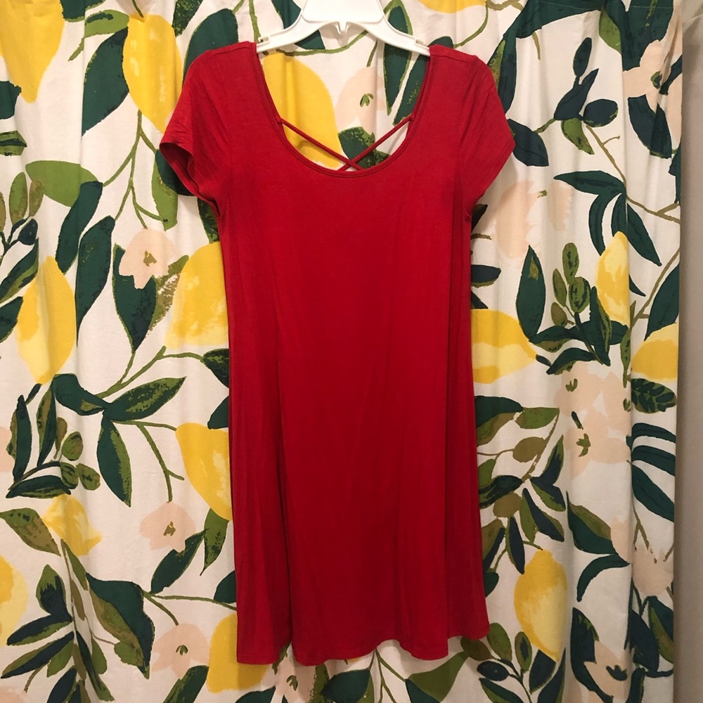 Red shift dress with cross back detail